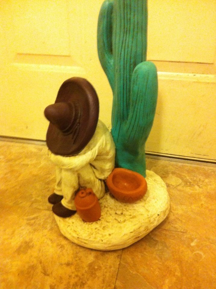 Sombrero Sleeping Man w/ Cactus Arizona Mexican Statue Ceramic. 