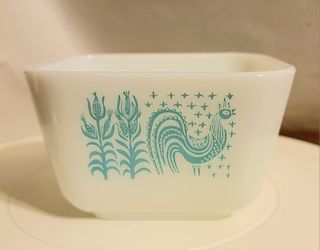 Vtg PYREX Turquoise Blue Amish Butterprint Refrigerator Dish 1 1/2C #501 NO Lid