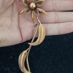 Vtg.Rare COPPER LONG STEM FLOWER Pin