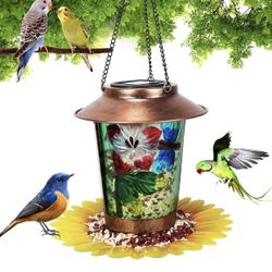 Solar Bird Feeder for Outdoors Hanging Solar Metal Wild Bird Feeders Waterproof
