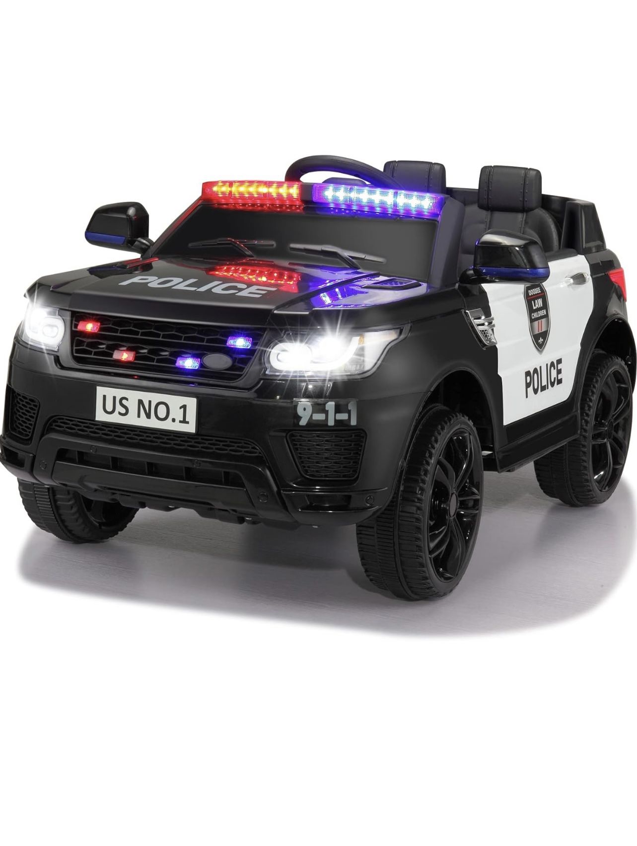 TOBBI Police Car Ride on 12V Electric Car for Kids Battery Powered Ride on Toys Cop Car with Remote Control, Siren, Flashing Lights, Music, Blueooth, 