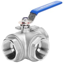 DERNORD 3-Way Ball Valve, L Mounting Pad, Stainless Steel 304 Female Type For Water, Oil, And Gas With Vinyl Locking Handle (2 Inch NPT)