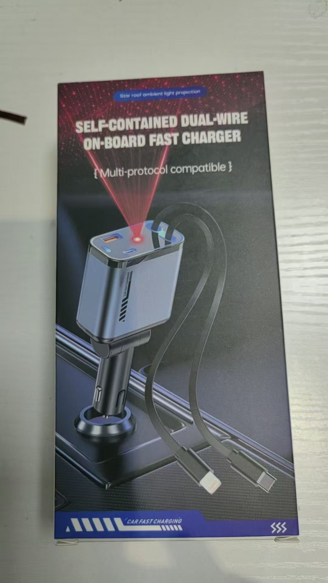 Car Charger with Starlight, 66W USB C Fast Car Chargers Adapter, 4 in 1 Retractable Car Charger with 2 USB Ports Car Phone Chargers for iPhone 16/15/1