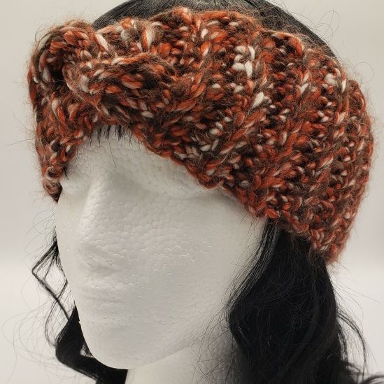 Crocheted headband earwarmer-rust colored