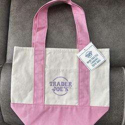 New Trader Joe’s Mini Pink Pastel Canvas Tote Bag.