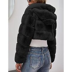 New Swagg Boutique Furry Long Sleeve Faux Fur Coat Short Jacket with Hood Size S