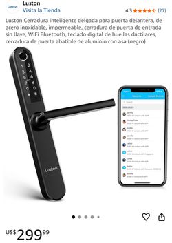 Luston Slim Stainless Steel Smart Front Door Lock – Waterproof Keyless Entry Lock with WiFi & Bluetooth, Digital Fingerprint Keypad, and Handle (Black