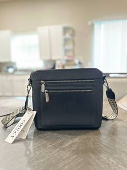 COOLCY Black Top Grain Leather Shoulder Bag Adjustable Strap Zipper Dust Bag