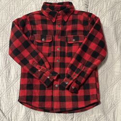 Boys Red and Black Plaid Button fleece jacket Boys 8
