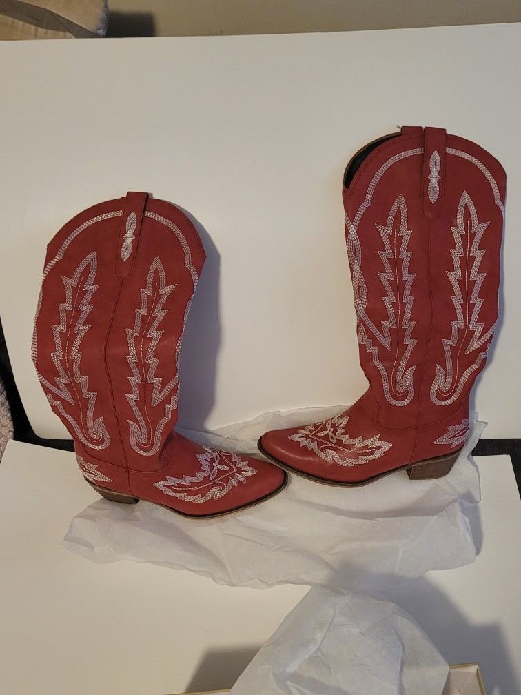 Ouepiano Cowboy Boots for Women Knee High Cowgirl Boots with Classic Embroidered Slip On Pointed Toe Chunky Heel Pull On Fashion Retro Tall Boot
(8.5