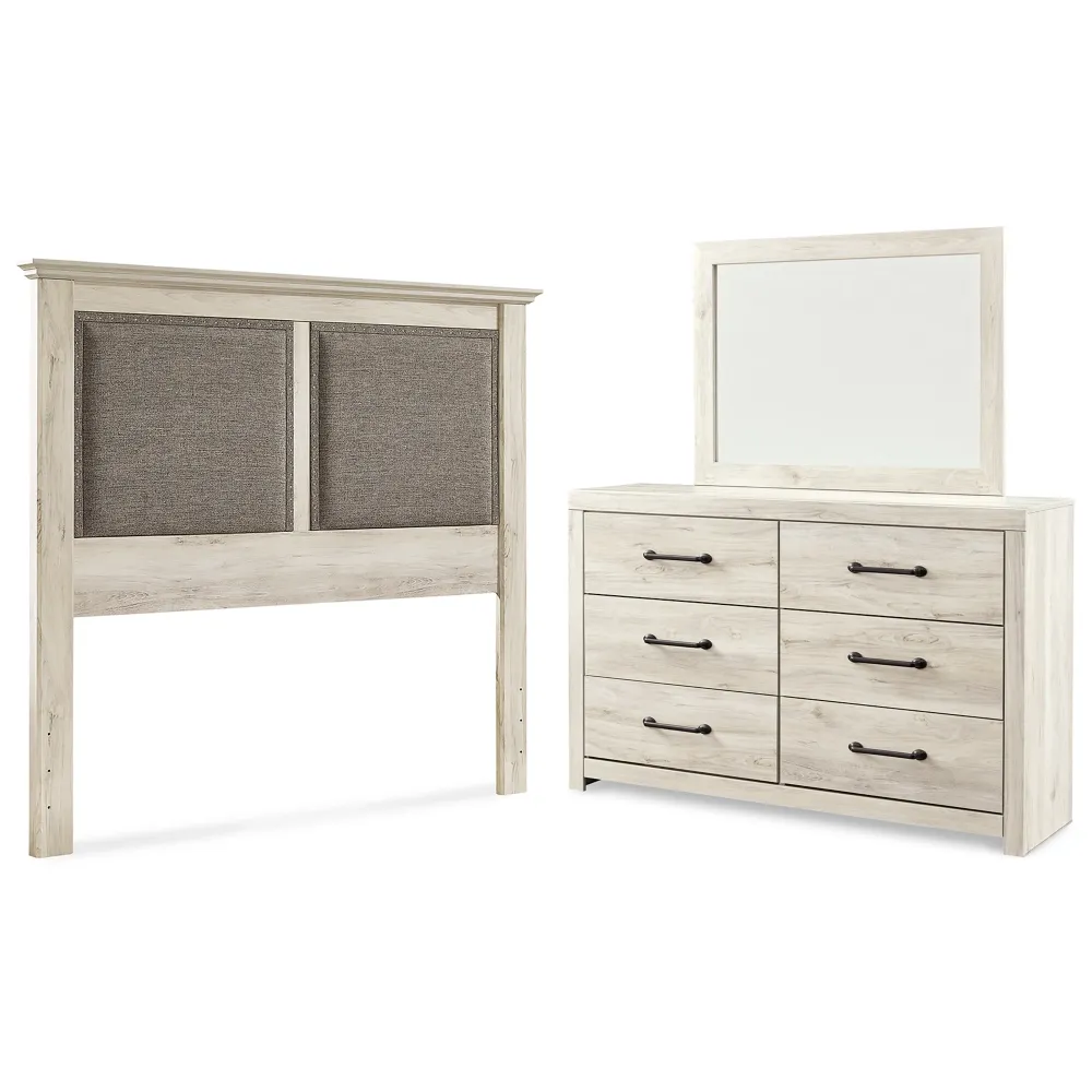 Cambeck Queen Upholstered Panel Headboard with Mirrored Dresser Top-Notch Quality