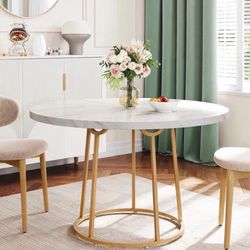 Modern White Marble Dining Table w/ gold base 