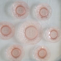 DEPRESSION  GLASS  INDIANA PINK TIARA PATTERN DESERT SET /7 PIECES