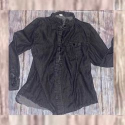 Little Girls Size 9 - 10 Black Long Sleeve Chambray Button Down Shirt