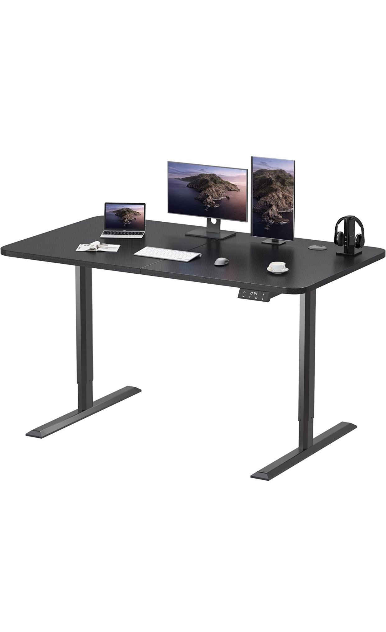 Standing Desk 55" Electric Adjustable Desk Large Sit Stand Up Desk Home Office Computer Desk Memory Preset with T-Shaped Black Metal Bracket, Carbon B