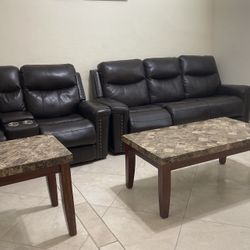 Leather Brown Couches With The Tables 