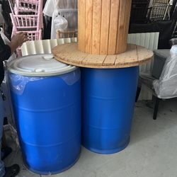 Blue Plastic Barrels 6. Only 5 Have Lids. 