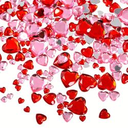 516pcs Acrylic Heart Rhinestone Heart Crystal Gems Rhinestone, DIY Crafts (Red, Pink)