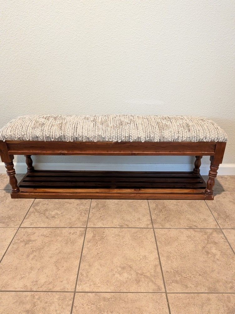 Fabric Top Wooden Bench