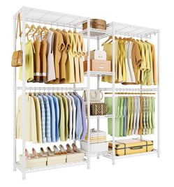 Ulif E4 Clothes Rack, Heavy-Duty Garment Rack, Metal Freestanding Clothing Organization Storage System Can Be L-shaped with Shelves and Hangers, Max L