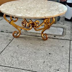 Vintage cast iron base & marvel top coffee table 