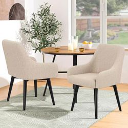 Mordern Accent Chairs for Living Room Chairs for Dining Room Accent Swivel Chair for Bedroom Arm Chair Set of 2 Upholstered Arm Chairs, Beige $140