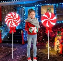 Bornerwhite 2Pcs 4ft/48in Large Christmas Lollipops Pathway Lights Outdoor 