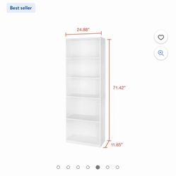 5-Shelf Bookcase with Adjustable Shelves, White. Set Of 3
