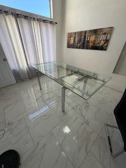 Glass Extendable Dining Table with Chrome Legs