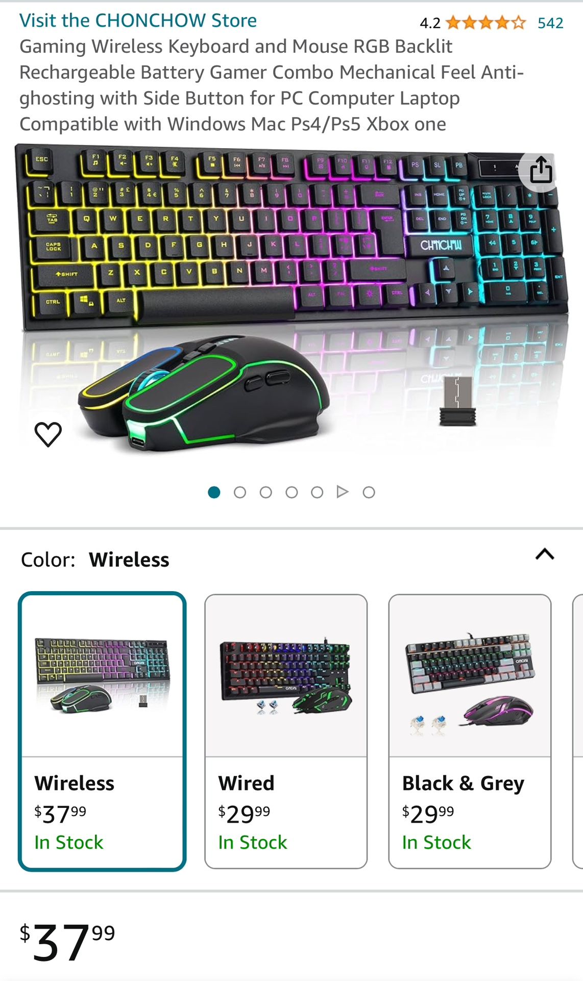 Wireless Gaming Keyboard W/mouse