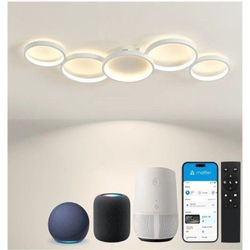 SKY ANGLE Smart LED Ceiling Light for Bedroom, Dimmable Compatible with Alexa Google Home, 5 Rings Ceiling Lamps Fixtures with Remote Control