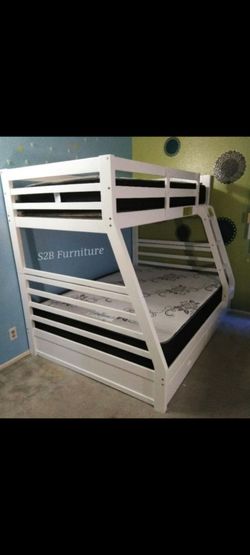 Twin/full Size White Bunkbed With Orthopedic Mattress Included