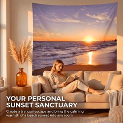 Ocean Coastal Sunset Wall Tapestry 80x60"