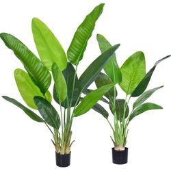 Artificial Bird of Paradise Plant, Fake Tree with Realistic Leaves and Durable pots, 1-5ft and 1-4ft