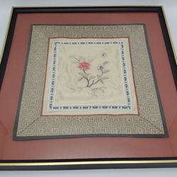 Moth Embroidered Silk Framed