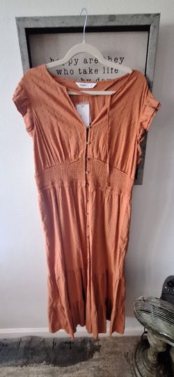 Terracotta Button-Front Midi Dress