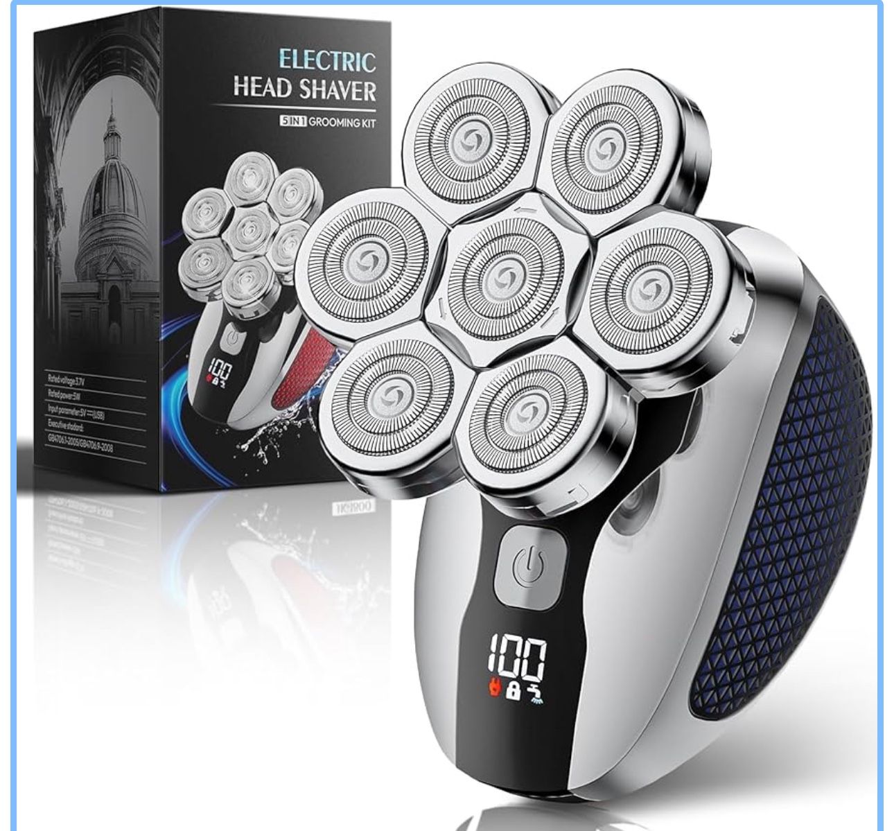 New-Head Shavers for Bald Men, Professional 5-in-1 Electric Head Shaver Grooming Kit, 7D Floating Wet & Dry Electric Razor for Bald Heads with LED Sma