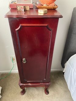 Vintage Red Wood Cabinet with Cabriole Legs