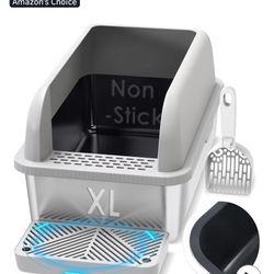 Non-Sticky Coated Stainless Steel Cat Litter Box with Lid Extra Large Litter Box for Big Cats