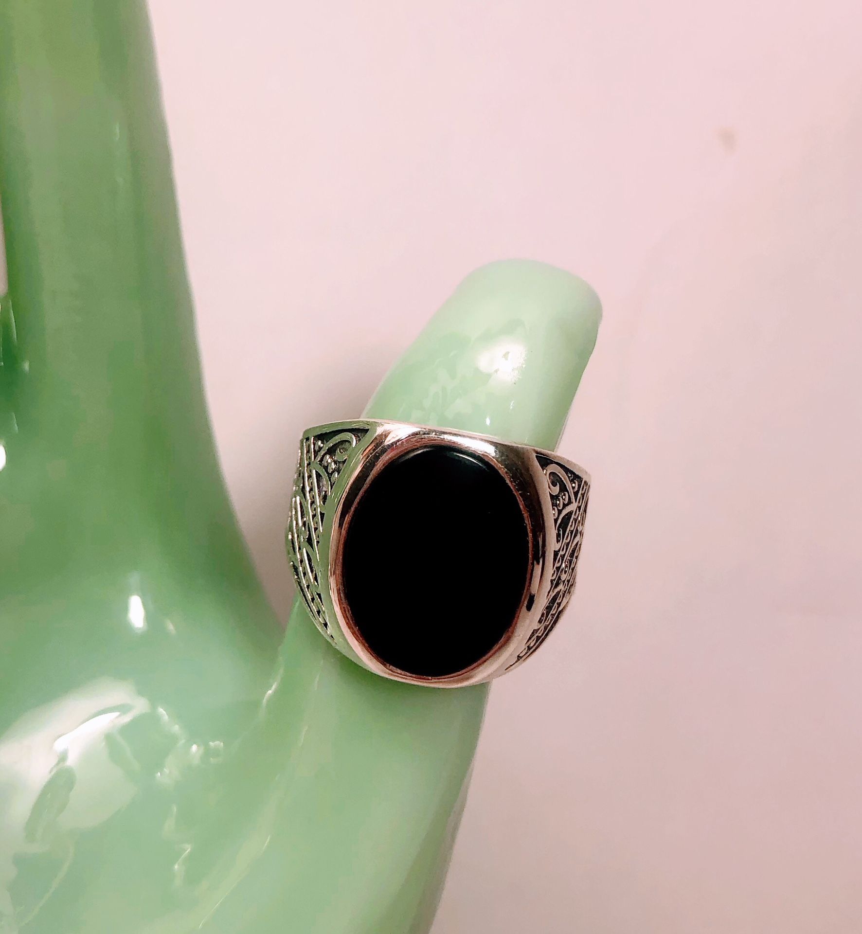 New Sz 10 Men’s Genuine Black Onyx Sterling Silver Signet Ring