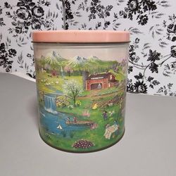Vintage Countryside scenes Tin with Lid 5.5 in x 4 in