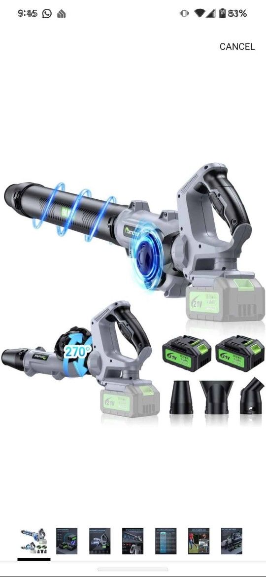 Leaf Blower, 680 CFM 21V Electric Cordless Leaf Blower with 2 X 4.0Ah Batteries and Charger