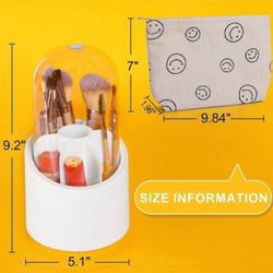 BRAND NEW IN BOX Idle Way Makeup Brush Holder with Lid 360 Rotating, Make up Brushes Organizer for Vanity, Dustproof Makeup Organizer Storage