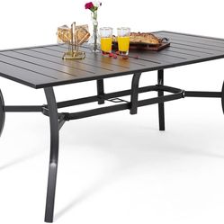 Patio Dining Table Outdoor Steel Rectangular Table with Umbrella Hole 63" x 38" x 28"