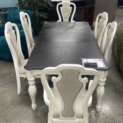 7pc Farmhouse Dining Set w/ 6 Chairs