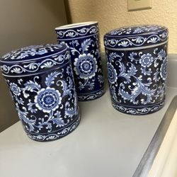 Brand New Pier 1 Ceramic Mandarin Storage Set (3)