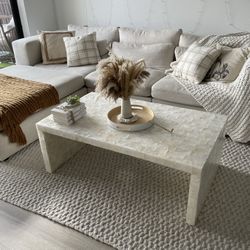 Bernhardt Solid Stone Coffee Table, Modern Neutral Design