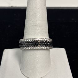 14KT White Gold .50ct Tw Diamond And Black Stone Ring 