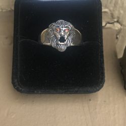 Nice New Sterling Silver .925 Colored Stone Eyes Lion Ring Size 11.5
