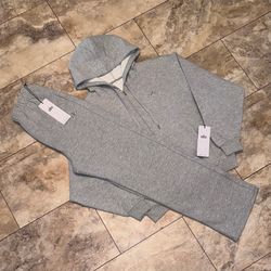 Alo Yoga Accolade Full Zip Hoodie & Straight Leg Sweatpants Set Athletic Heather Grey Sweatsuit Size Small